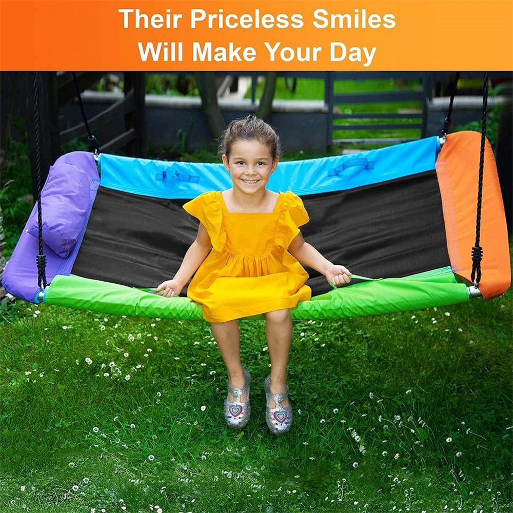 Large Trampoline Garden Camping Swing for Kids, Adults, with Durable Steel Frame Waterproof Adjustable Ropes Easy to Install Hammock