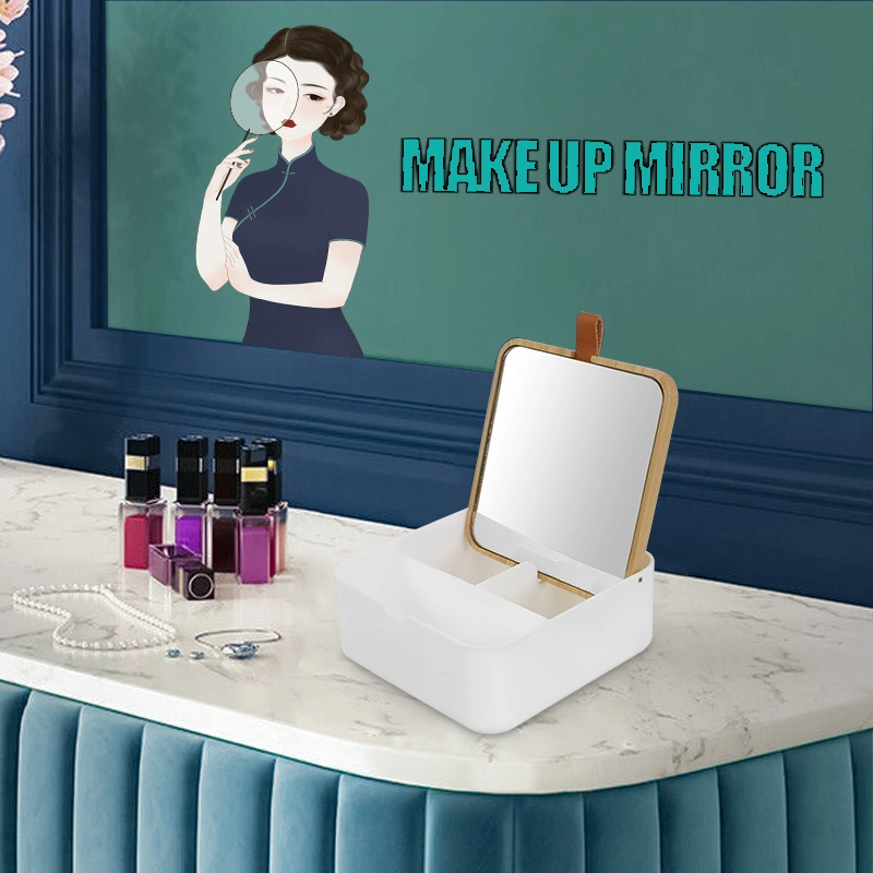 Storage Makeup Plastic Bamboo Desktop Mirror