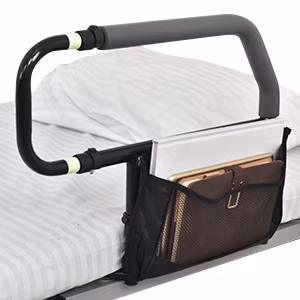 Barre de rail d'assistance au lit avec poche de rangement Rails de lit réglables pour les personnes âgées Handicap Assistance pour entrer/sortir de la maison