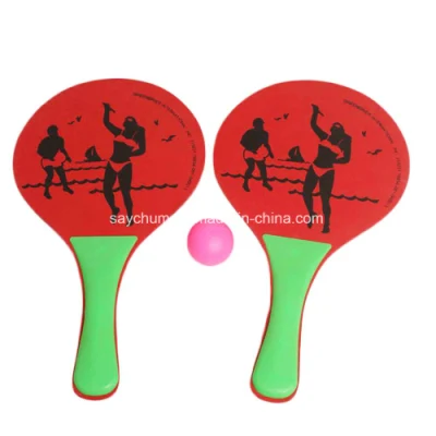 Logo personnalisé raquettes de ballon de plage ensemble en bois de 2 pagaies et balle adulte jeux d'équipe de sable jouets raquettes de tennis/badminton/ping-pong