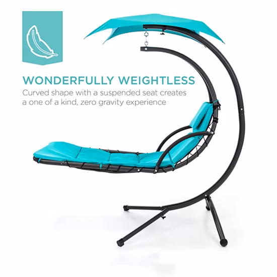 Balançoire de chaise longue en acier incurvée suspendue à l'extérieur