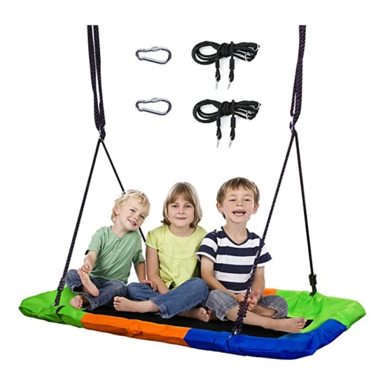 Grand hamac de jardin, balançoire de trampoline de camping pour enfants, adultes, avec cadre en acier durable, cordes réglables imperméables pour enfants