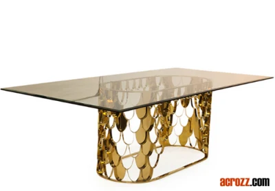 Usine Nouveau Design De Mode Partie Or Argent En Acier Inoxydable Placage Marbre Verre De Bureau De Luxe Échelle De Poisson Table De Banquet De Mariage